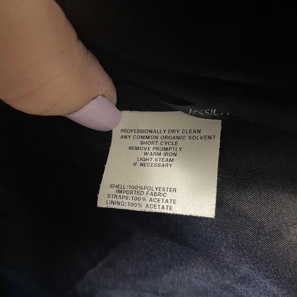 Jessica McClintock Gunne Sax VTG Formal Black Satin Dress White Bow & Straps 3/4 - Picture 14 of 16